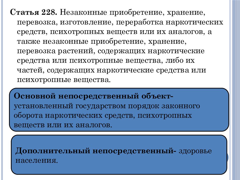 Статья 228. Незаконные приобретение, хранение, перевозка, изготовление, переработка наркотических средств..
